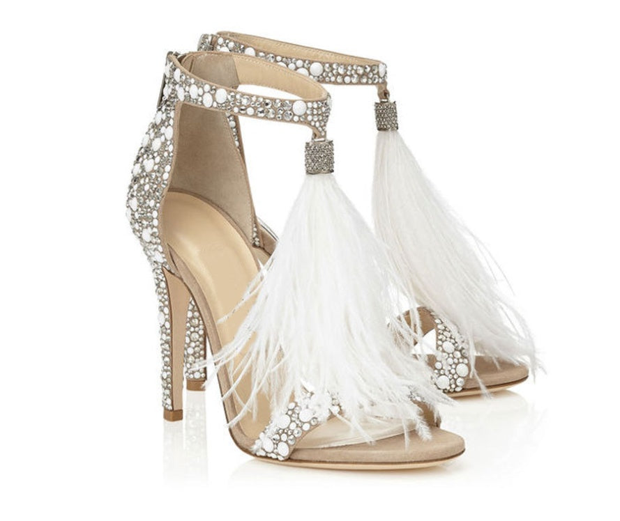 Luxe Crystal & Feather Bridal Shoes – Elegance in Every Step