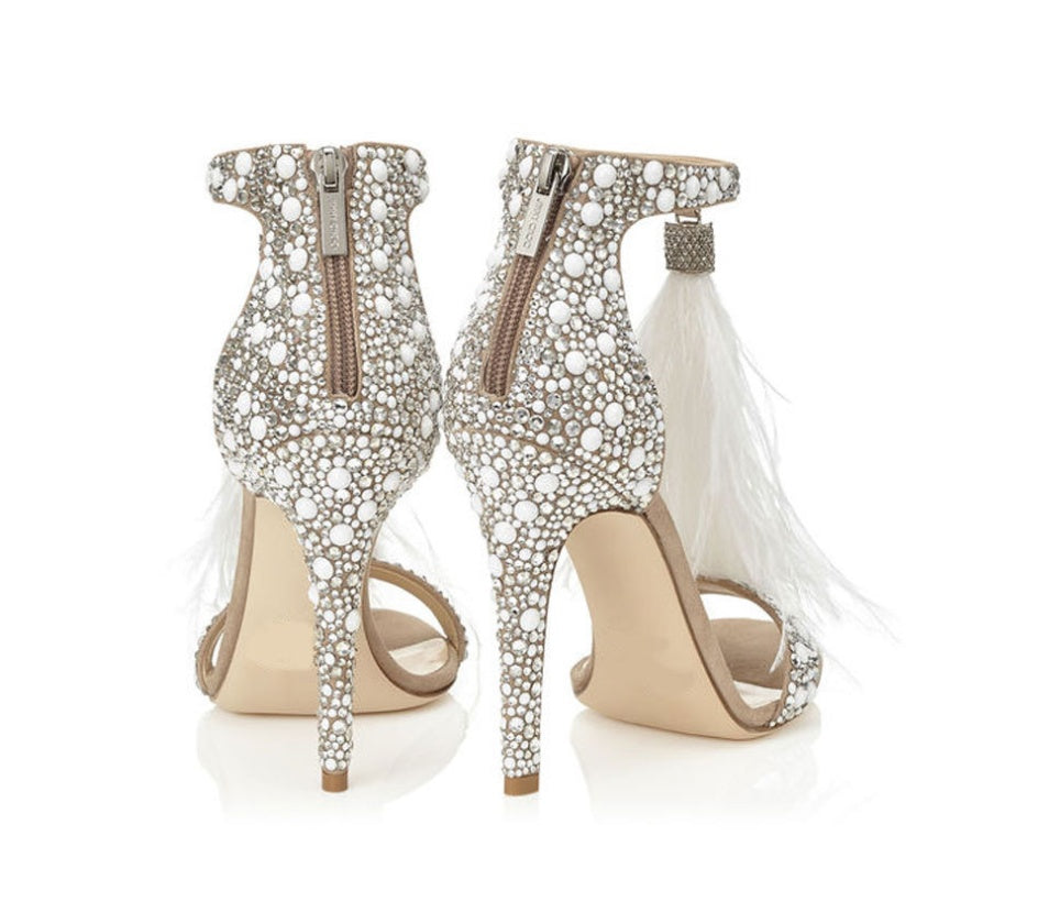 Luxe Crystal & Feather Bridal Shoes – Elegance in Every Step
