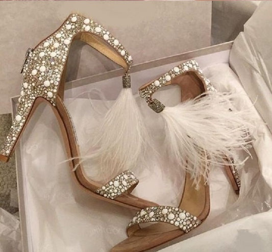 Luxe Crystal & Feather Bridal Shoes – Elegance in Every Step