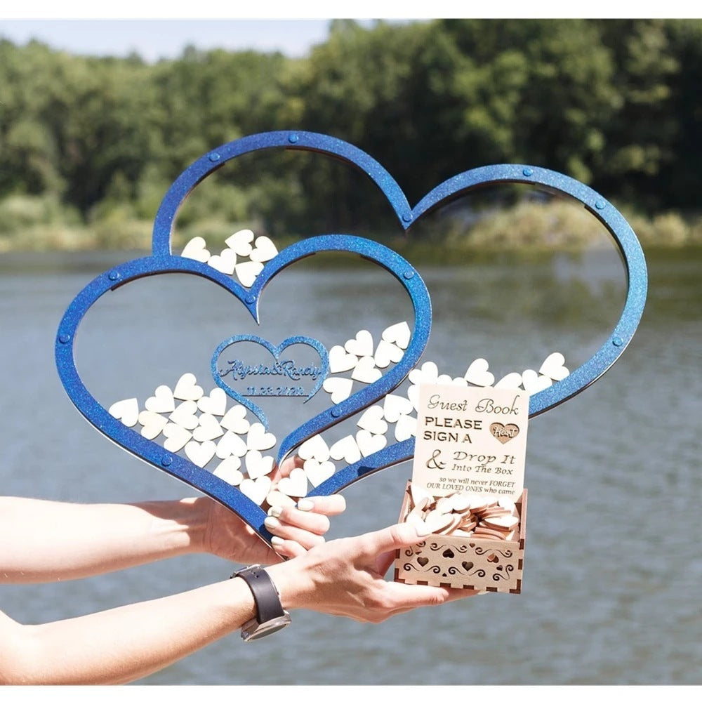 Double Heart Wooden Wedding Guest Book