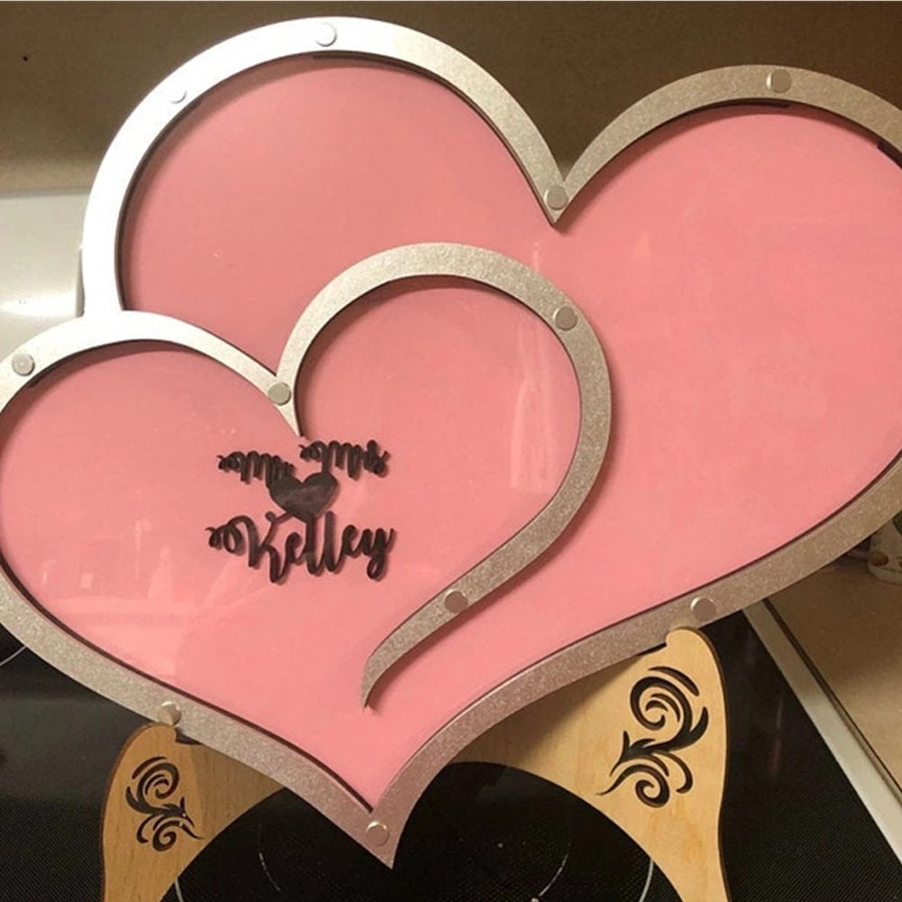 Double Heart Wooden Wedding Guest Book