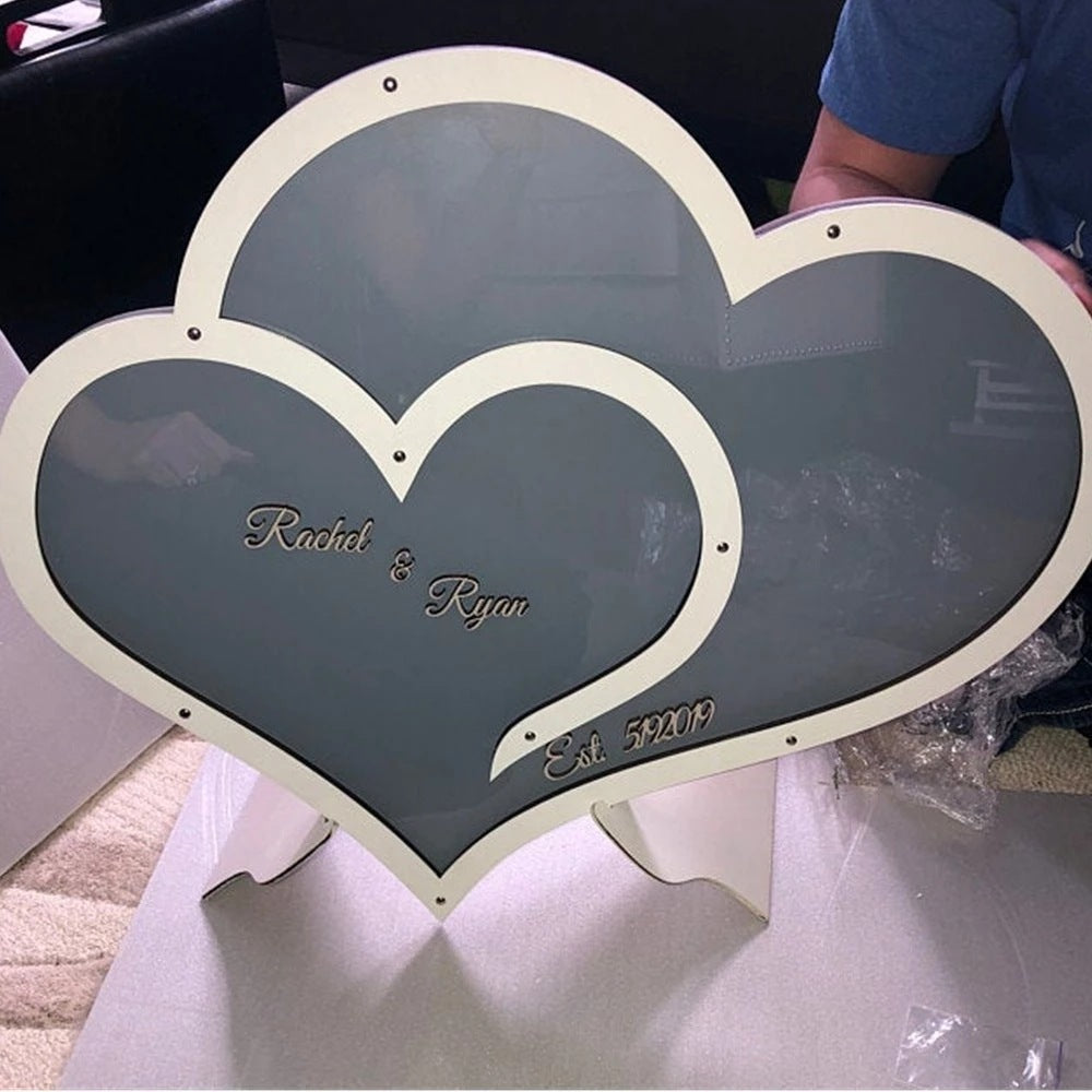 Double Heart Wooden Wedding Guest Book