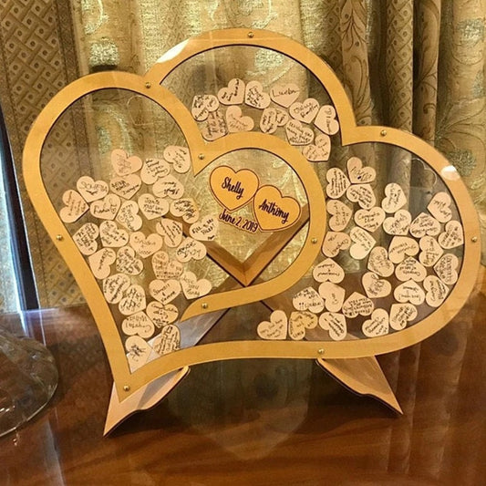 Double Heart Wooden Wedding Guest Book