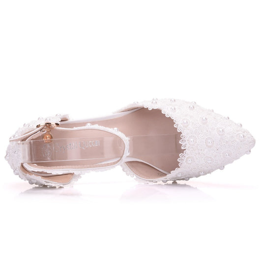 White Lace Flower Tassel Wedding Shoes – Elegant Bridal Shoes